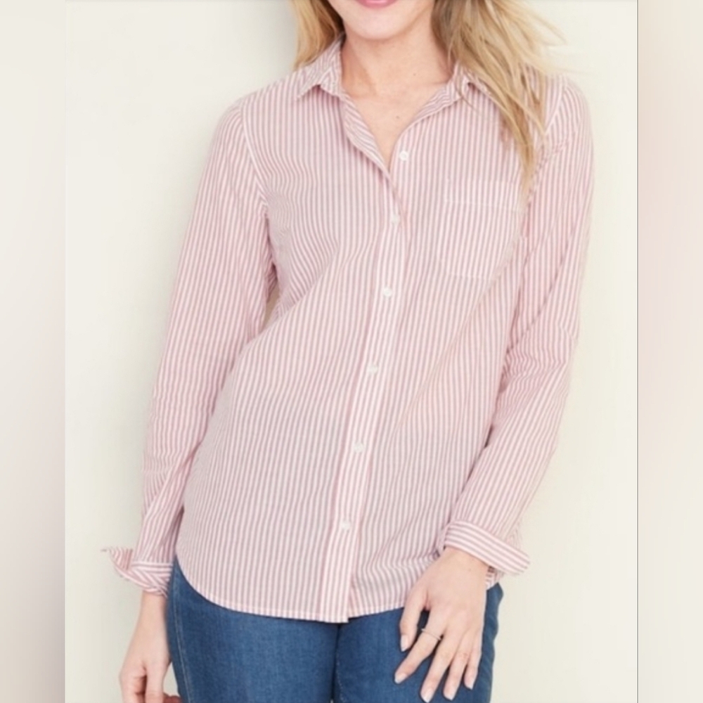 Old Navy Pink Striped Button-Down Shirt